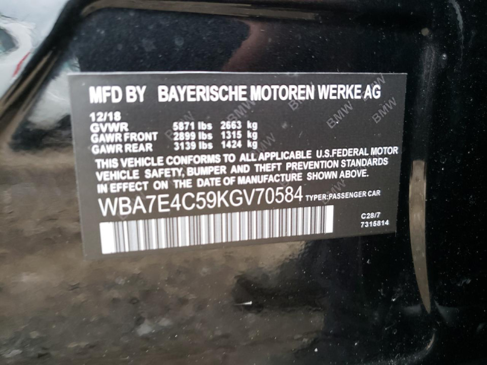 Bmw 7 SERIES 2019 — Copart
