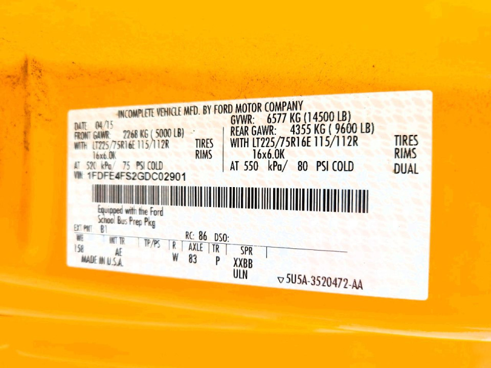 Ford E450 SCHOOL BUS 2016 — Copart