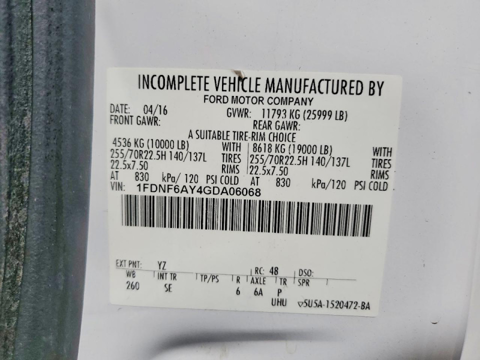 Ford F650 2016 — Copart