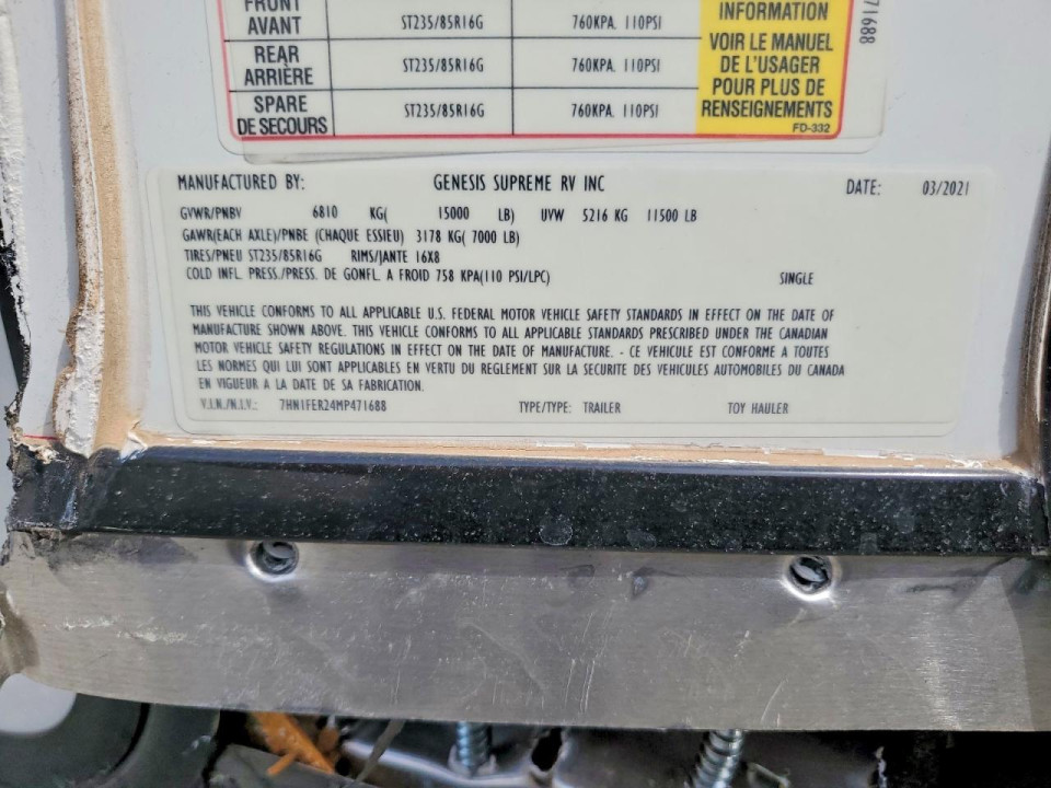 Genesis SUPREME CAMPER 2021 — Copart