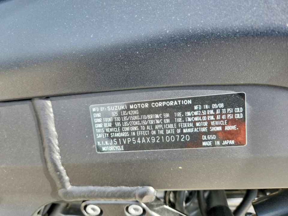 Suzuki DL650K9 V-STROM 650 2009 — Copart