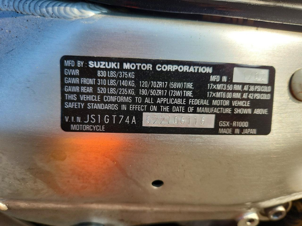 Suzuki GSXR1000 2002 — Copart