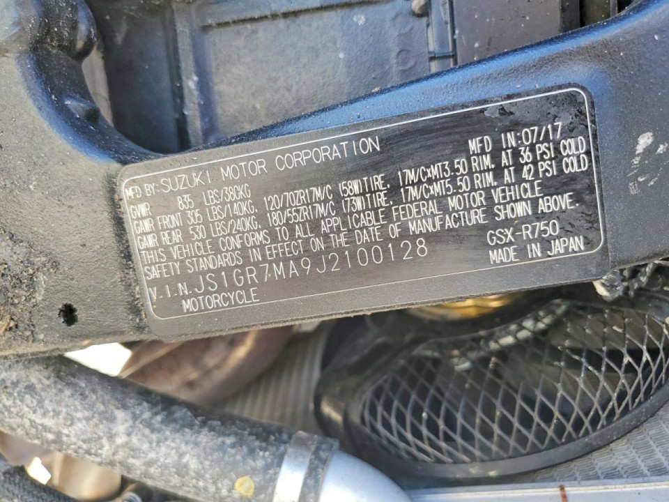 Suzuki GSXR750 2018 — Copart