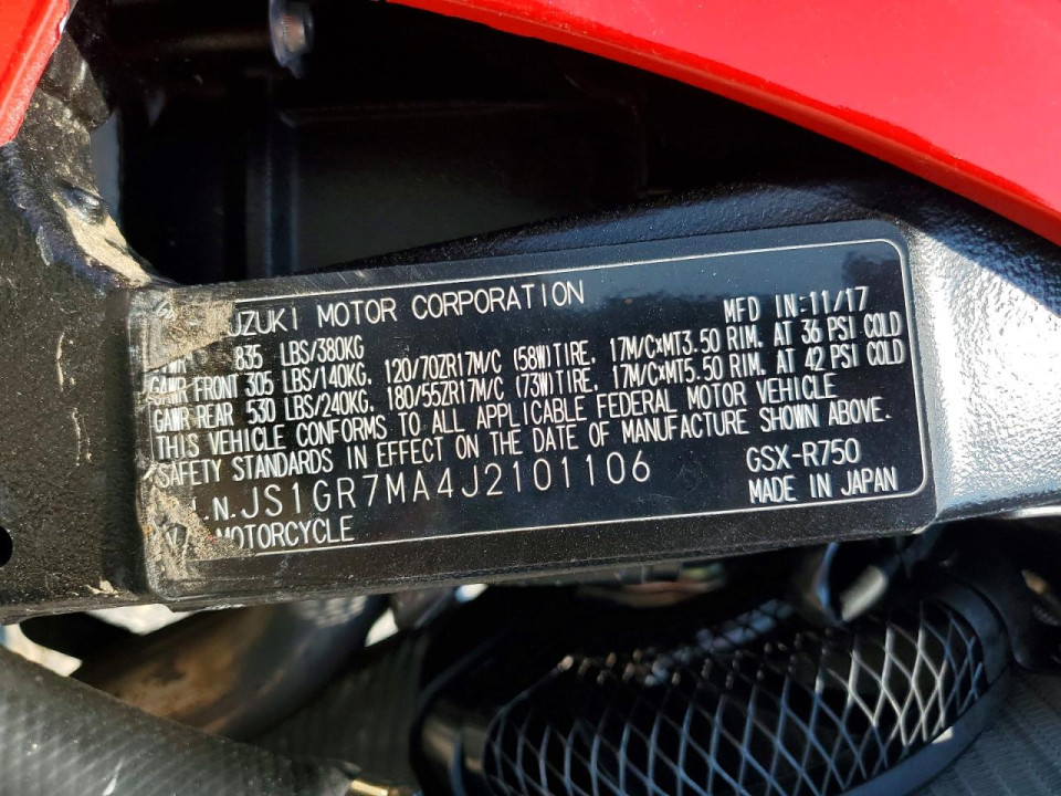 Suzuki GSXR750 2018 — Copart