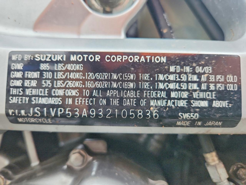 Suzuki SV650 2003 — Copart