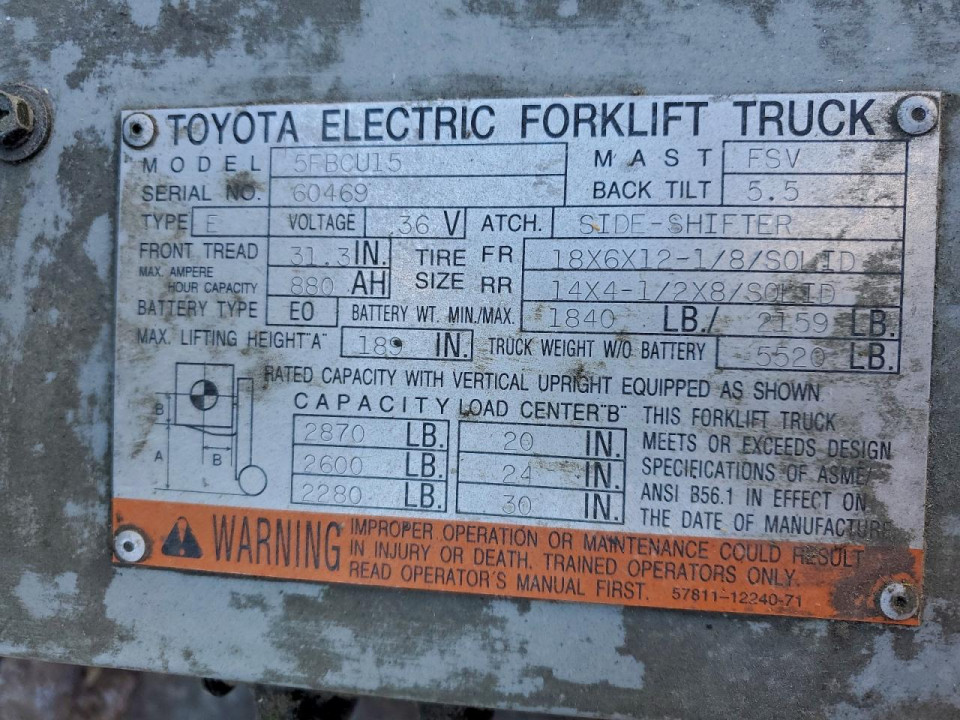 Toyota 5FBCU15 FORKLIFT 1996 — Copart